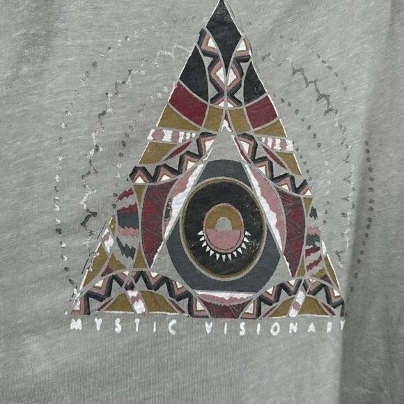 Lucky Brand T Shirt Boho Burnout Gray Cold Shoulder XS Mystic Visionary Pyramid - Picture 8 of 9